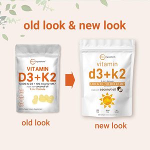 Vitamine D3 K2 5 000 UI MK-7 100 mcg 300 capsules molles |   Soutien 2-en-1 pour les os, l'immunité et le cœur |   Facile à avaler - Product Image 6