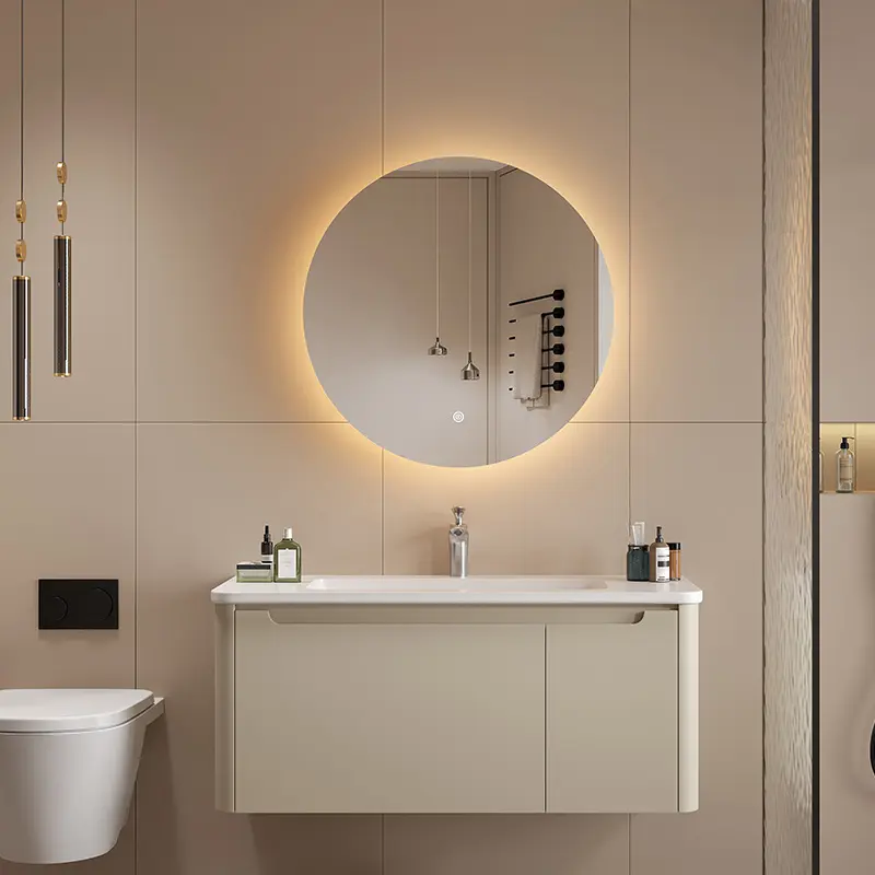 Màu be tủ phòng tắm màu kem rắn gỗ cao cấp hiệu quả chi phí phòng tắm Vanity