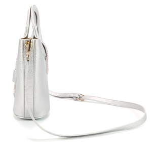 Sac seau à poignée anneau en cuir PU argenté métallisé, personnalisable avec logo, très tendance, sac à bandoulière pour femme - Product Image 4