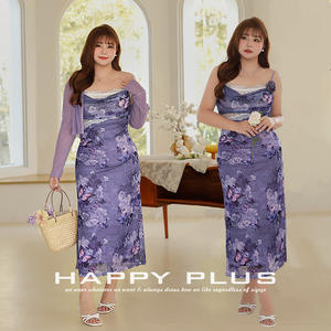 เดรสยาวสายเดี่ยวลายดอกไม้สีม่วง รุ่น Runqi Wisteria Dream คอวัว แต่งผ้าลูกไม้รัดเอว สำหรับออกงานกลางคืน ผู้หญิง - Product Image 3