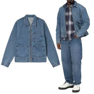 Veste en jean personnalisée pour homme, veste décontractée en coton bleu, fermeture éclair, manteaux en jean OEM - Product Image 3