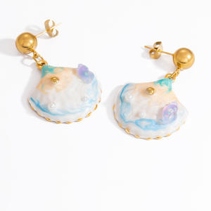 Pendientes Colgantes de Aleación de Zinc con Baño de Oro de 18K, Diseño Degradado Temática Oceánica, Postes de Acero Inoxidable, Joyería de Moda - Product Image 5