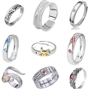 19 Designs Bijoux Accessoires Anime Death Note <span class=keywords><strong>DBZ</strong></span> Anneau Alphabet Bague Vintage Antique Argent Ouverture Anneau Réglable - Product Image 1
