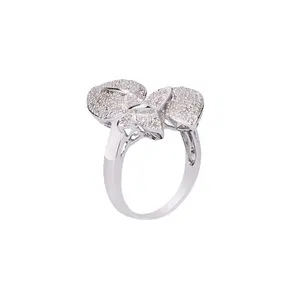Keiyue low price Elegant and refined white gold Plating grass to rings leaf zircon silver ring