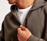 Sudadera con capucha para hombre, personalizada, de algodón 100% de alto gramaje, estilo vintage lavado, anti-bolitas, holgada, con doble cremallera, venta al por mayor