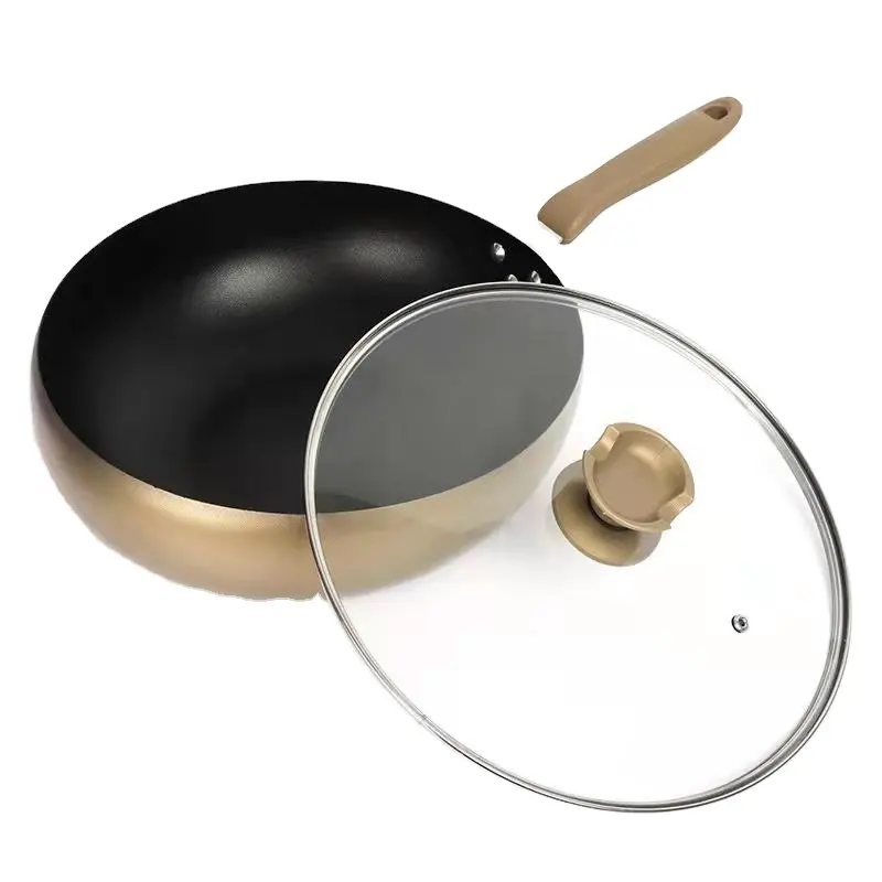 RU Chinese Nonstick Woks Pans Sauce Pan Aluminium Fry Pan No Smoke No Oil No Nickel Rotundity Induction Cookware