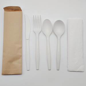 Cubertería CPLA con Certificación <span class=keywords><strong>Global</strong></span> Recycled Standard, Resistente al Calor, de Bioplástico, Tenedor, Cuchara y Cuchillo con Papel Kraft para Aerolíneas - Product Image 2