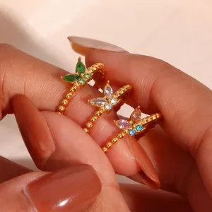 Женское кольцо-бабочка из нержавеющей стали, регулируемое кольцо с разноцветным кубическим цирконием, покрытое золотом, 2022