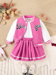 Prezzo di fabbrica 2025 elegante autunno bambino manica lunga ragazza giacca vestito abbigliamento Set lettera giacca + gonna plissettata <span class=keywords><strong>2</strong></span> pezzi - Product Image 5