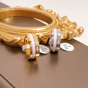 Mode <span class=keywords><strong>Akatsuki</strong></span> glacé mignon diamant Zircon acier inoxydable argent plaqué or trois pierres fille rêve anneaux - Product Image 2