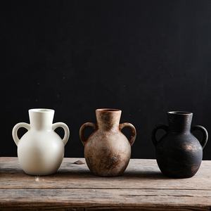 Jarrón de cerámica rústico para granja, terracota blanqueada <span class=keywords><strong>con</strong></span> asas dobles para decoración de bodas <span class=keywords><strong>con</strong></span> <span class=keywords><strong>eucalipto</strong></span> y flores secas - Product Image 3