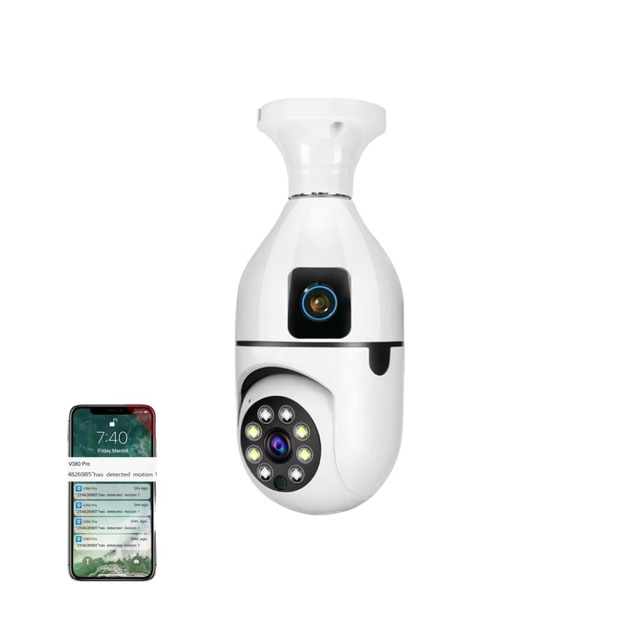 V380 Pro 1080p Outdoor WiFi PTZ CCTV Bulb Camera Dual Lens 360 Degree Auto Tracking Motion Detection CMOS Sensor Two-Way Audio
