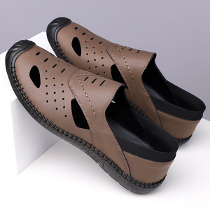 รองเท้าแตะหนังแบบสวมลำลองสำหรับผู้ชาย พื้นรองเท้ายางส้นเตี้ยระบายอากาศได้ดี เหมาะสำหรับสวมใส่พักผ่อน - Product Image 2