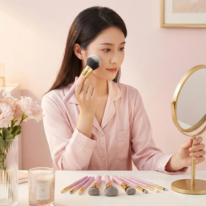 ชุดแปรงแต่งหน้าขนสังเคราะห์สีแดงไวน์ 15 ชิ้น ด้ามไม้ แปรงพัด พร้อมโลโก้สั่งทำ บรรจุภัณฑ์หนัง EVA ห่อ OPP - Product Image 5