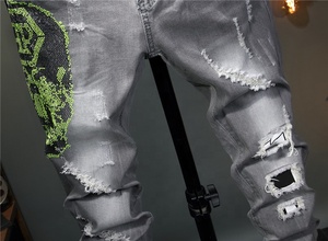 RTS-Pantalones vaqueros de marca para hombre, jeans de diseño moderno de pierna pequeña con agujeros <span class=keywords><strong>rotos</strong></span>, jeans de moda para hombre, 2021 - Product Image 4
