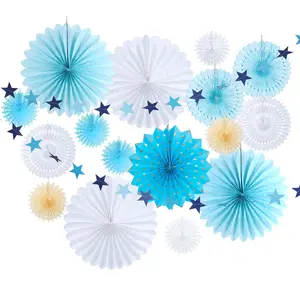 16 PCS New Arrival Green Pink Blue Paper Fan Garland Birthday Party Supplies Decoration