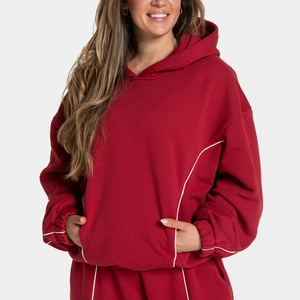 <span class=keywords><strong>Felpa</strong></span> con Logo Personalizzato, Cuciture a Contrasto Bianche, 100% Cotone, Design Oversize Boxy Fit, <span class=keywords><strong>Felpa</strong></span> con Cappuccio Casual a Maniche Lunghe Crop per Donna - Product Image 5