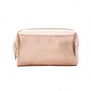 Bolsa de Maquillaje de Alta Calidad con Cierre Dorado Rosa, Bolsa Cosmética de Cuero PU Plateado, Estuche de Belleza - Product Image 1
