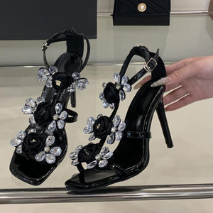 Sandales d'été sexy pour femmes à fleurs 3D, talons hauts, bout ouvert, à boucle cheville, à bride en T, à talon aiguille, antidérapantes - Product Image 6