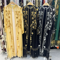 Vêtements islamiques modernes, abaya de luxe, manches à plumes, robe maxi à paillettes, robe de soirée ample et élégante, kaftan pour l'Aïd