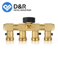 D&R Garden Brass Distributeur d'eau 4 voies 3/4 avec raccords rotatifs et robinet de dérivation pour robinet de jardin