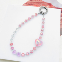 Chaîne de téléphone portable en cristal avec boucle double extrémité, bracelet anti-perte, chaîne de téléphone portable avec perles en forme de cœur