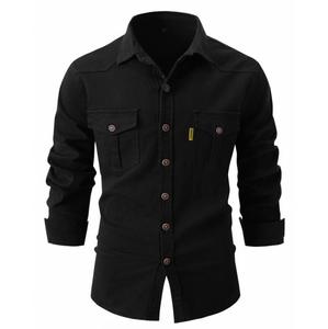 Camicia in Denim Elasticizzato di Cotone per Uomo, Manica Lunga, Camicie da <span class=keywords><strong>Cowboy</strong></span> di Qualità, Vestibilità Slim Casual, <span class=keywords><strong>Abbigliamento</strong></span> Maschile - Product Image 5