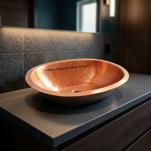 Lavabo Ovalado de Cobre Duradero Delicate Metals DS-149 con Acabado Cobre Antiguo de 40CM, Hecho en India para Baños de Lujo - Product Image 3