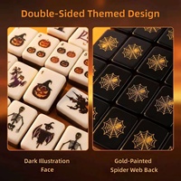 Ensemble de Mahjong Halloween Toile d'araignée Crépuscule, 166 tuiles en acrylique, motifs Citrouille, Sorcière, Squelette, Chauve-souris, Araignée, Maison hantée, Arbre mort