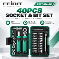 FEIDA – Kit d'outils à main 40 pièces avec clé à douille et embouts CR-V, poignée à cliquet 72 dents, tournevis pour réparation automobile