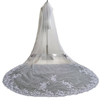 Voile de mariée long de 3 mètres en dentelle appliquée pour femme, avec peigne en métal et voile en tulle