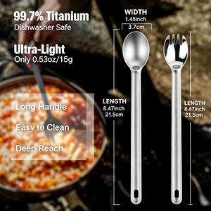 Cuillère en titane à long manche, ustensile ultraléger pour le camping, vaisselle de camping en plein air pour les repas lyophilisés, voyage - Product Image 2