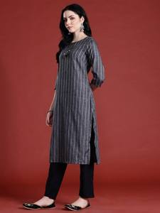 Tie-Up Neck Striped Kurta - Product Image 4