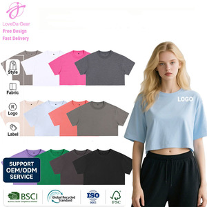 T-shirt court à manches courtes en pur coton Loveda pour femme, style décontracté, avec logo personnalisé, coupe ample, pour tenue de fille audacieuse - Product Image 1
