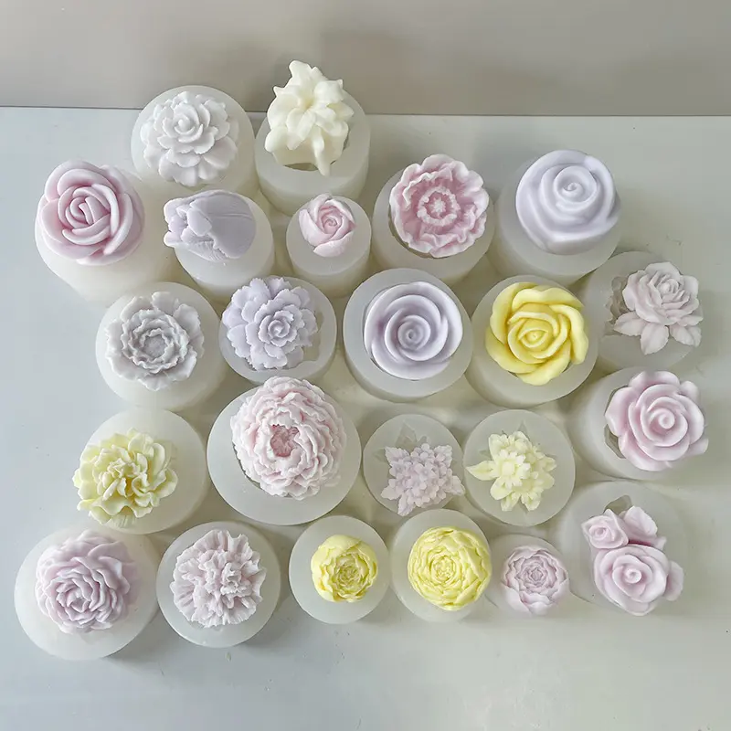 MHC Factory Peony Flower Aromatherapy candle molds silicone rubber Custom Soap Molds Handmade DIY 3D Candle Silicone Molds