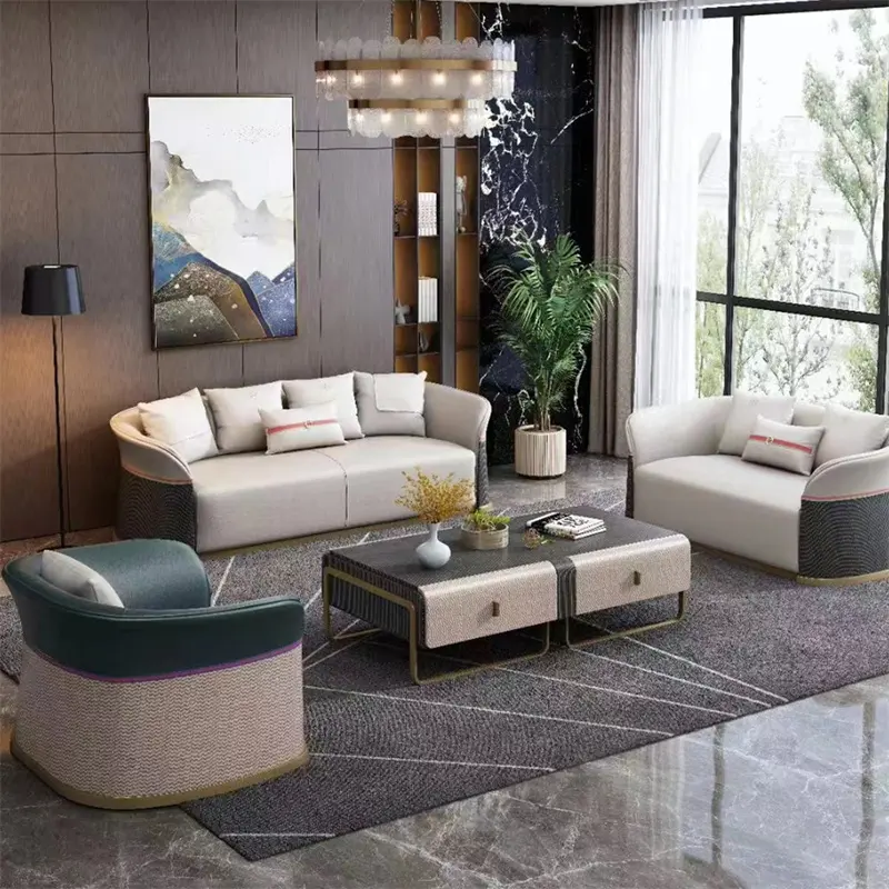 Tùy Chỉnh Ý Ánh Sáng Sang Trọng Da Sofa 1 + 2 + 3 Kết Hợp Sofa L Hình Sofa Da Bộ Đồ Nội Thất Phòng Khách