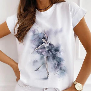 T-shirt femme personnalisé avec imprimé <span class=keywords><strong>danseuse</strong></span> de ballet aquarelle, décontracté, danse, ballet, col rond, été, Harajuku, vintage, tops, camisas mujer - Product Image 4