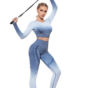 Nuevos Productos Otoño-Invierno 2023, Traje Deportivo de Manga Larga, Color Degradado, Ropa de Yoga para Mujer, para Correr y Hacer Ejercicio - Product Image 4
