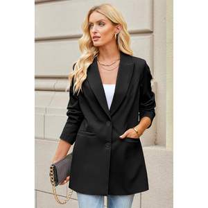 2025 Women's Knitted Long Blazers Business Casual Dressy Work Professional Office Outfits Lapel Pockets Jacket - Product Image 6