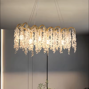 Candelabro de rama chapado en oro, decoración de lujo, colgante de gota de lluvia de cristal, luz moderna para sala de estar - Product Image 1