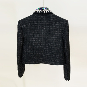Nuova Giacca Invernale da <span class=keywords><strong>Donna</strong></span> Nera in Tessuto <span class=keywords><strong>Tweed</strong></span> Più Spesso con Raffinati Diamanti Scintillanti e Strass, Cappotto di Lusso per Signore - Product Image 3