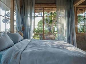 Eco-Friendly Softened <b>Grey</b> 200TC Linen <b>Duvet</b> Cover <b>Set</b> 3 Pieces with Coconut Buttons for Hospital Hotel Use Bedding - Product Image 2