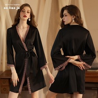 Nouvelle Robe de Nuit Séduisante et Sexy pour Femme, en Soie Glacée et Polyester Respirant, Col en V, Manches Longues, Dentelle, Taille Élastique, Collection Automne