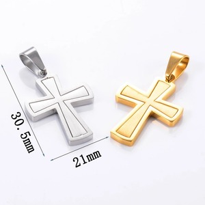 Ciondolo a Croce con Foglia in Acciaio Inossidabile per Uomo e Donna, Colore Argento e Oro, Gioielli Religiosi da Regalo - Product Image 2