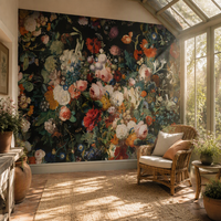 Wallpaper Mural Lukisan Minyak Bunga Belanda Antik Latar Belakang Gelap Mural Dinding Bunga Botani untuk Ruang Tamu Kamar Tidur Dekorasi Rumah