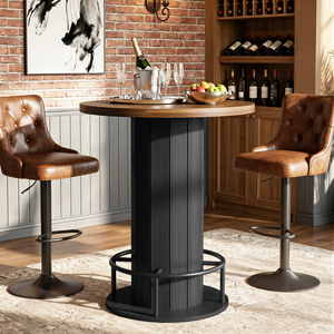 Modern <b>Bar</b> <b>Table</b> Thick Wood Grain Tabletop Single Pedestal Built-in Metal Footrest Home <b>Bar</b> Bistro Living Room Hotel - Product Image 1