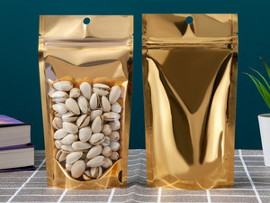 Pochettes debout personnalisées en plastique à fermeture éclair en mylar métallique de feuille <span class=keywords><strong>d</strong></span>'aluminium dorée brillante - Product Image 6