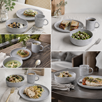 Service de table GuangDa en grès mat gris moucheté de luxe - Assiettes, bols et tasses en céramique réutilisables, compatibles lave-vaisselle et four