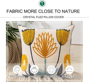 Cozy Modern 100% Cotton <strong>Pillow</strong> Cover Yellow Orange <strong>Navy</strong> Teal Floral Embroidery Soft Bedding For Bedroom Living Room Decor - Product Image 2
