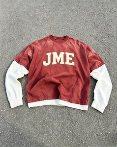 เสื้อสเวตเชิ้ตคอกลมแขนยาวผ้าฝ้ายสีแดงขนาดใหญ่พิเศษ แต่งขอบสีขาว สำหรับผู้ชาย เสื้อถักลำลองสีพื้น - Product Image 1